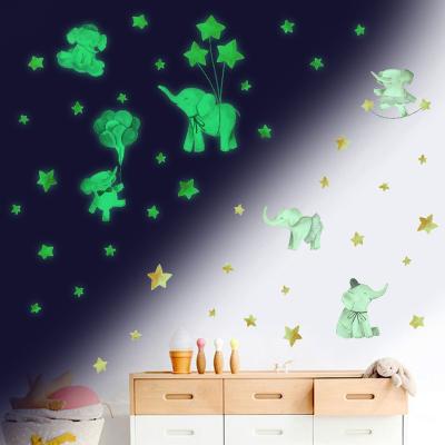 China Decorative Luminous Wall Stickers Element Cartoon Cute Animal Wall Decor Wall Sticker Glowing In Small Dark Fluorescent Star Decals for sale