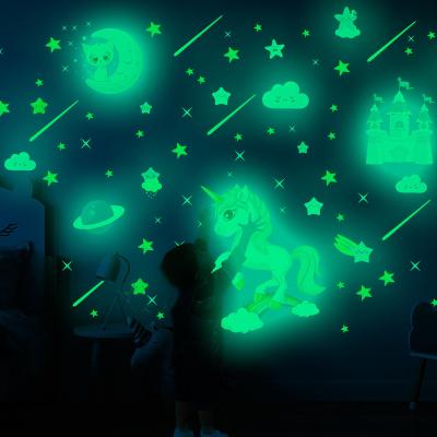 China 3D Sticker Moon Castle Wall Stickers DIY Decor Kids Decals Kids Room Decorative Luminous Home Decor Fluorescent Unicorn Glow in the Dark Stickers for sale