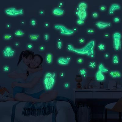 China Luminous Decorative Sticker Ocean World Wall Stickers Kids Glow In The Dark Fluorescent Dark Room Wall Ceiling Decor Home Decal for sale