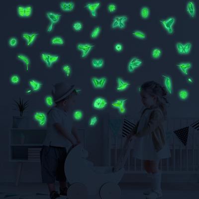 China Luminous Decorative Sticker Bird Butterfly Wall Stickers For Kids Room Baby Bedroom Glow In The Dark Natural Landscape Fluorescent Stickers for sale