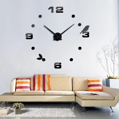 China Fashion 2021 New Arrival 3d Sticker Wall Clock Modern Design Decorative Bird Clock Real Big Watches Mirror Sticker Diy Living Room Decor for sale