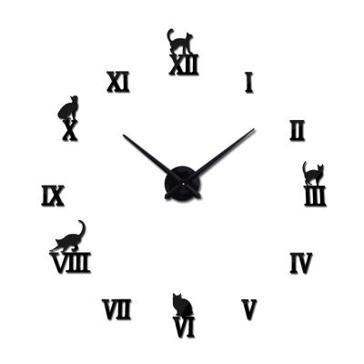 China Decorative Nordic Cat DIY 3D Wall Clock Mirror Home Acrylic Stickers for Home Decoration Living Room Quartz NeedleHanging Watch for sale