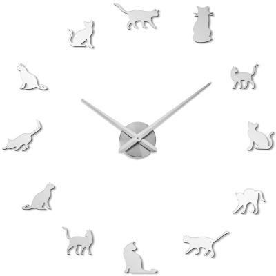 China Cat DIY Clock 3D Wall Clock DIY Mirror Stickers Living Room Decorative Home Decorative Quartz Needle Self-adhesive Hanging Watch for sale