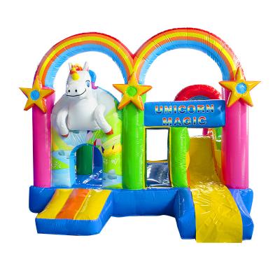 China 0.55mm PVC Tarpaulin Unicorn High Quality Trampoline Castle Bounce House Jumping Inflatable Slide Plato for sale