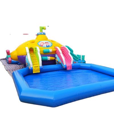 China 0.55mm Plato PVC Tarpaulin Good Quality Water With Inflatable Pool And Bungee Slide for sale