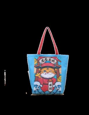 China Simple Chinese style tiger cartoon printing canvas large reminder shoulder bag mom bag textile factory schoolgirl lunch time cute lady shopping bags for sale