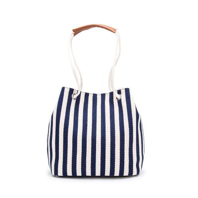 China Fashion light blue striped canvas plain canvas bag cool striped single shoulder bag with a cross-body tote for sale