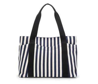 China Large Capacity Casual Women's Fashion Vintage Art Handbag Canvas Small Simple Fresh Striped Bag Fashion Bag One-Shoulder for sale