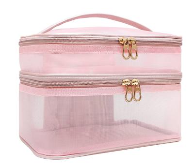 China Nylon-Mesh Luxury Cosmetic Bag Double-Schicht nehmen kundenspezifisches Logo an zu verkaufen