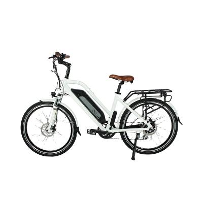 China Aluminum Alloy Electric City Bike Warehouse In Europe Women Electric Bike With Rear Luggage Carrier for sale