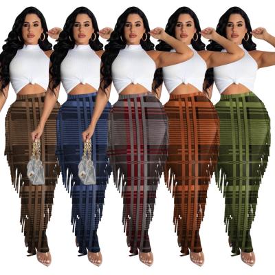 China 2022 Spring Women Ladies Tassel Pencil Skirt Dress Breathable Dresses Long Plaid Sexy High Waist Skinny Elegant For Women Dress for sale