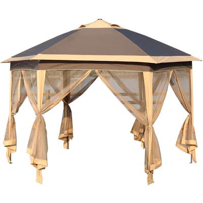 China Easy Open Narrow Outdoor Gazebo For Patios Canopy For Shade And Rain With Mosquito Netting Soft Top Metal Frame Gazebo For Lawn Backyard for sale