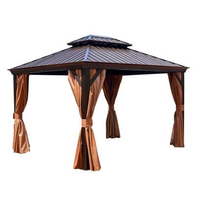 China Outdoor gazebo with easy open and close fabrication and curtains double aluminum frame patio gazebo awning roof waterproof pergolas for sale