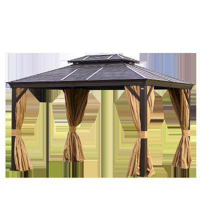 China Double Open And Narrow Outdoor Aluminum Patio Gazebo Hardtop Easy Roof Aluminum With Mosquito Netting Curtain Replacement for sale