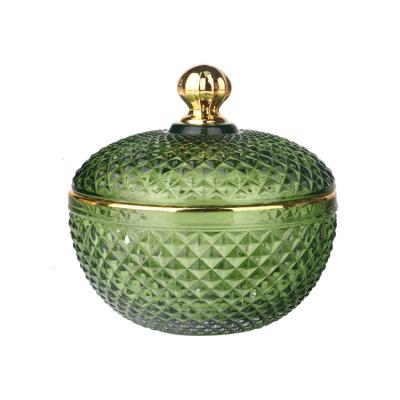 China 2021 Hot Sale 10oz Empty Round Green Glass Candle Tank Wax Jar With Lid for sale