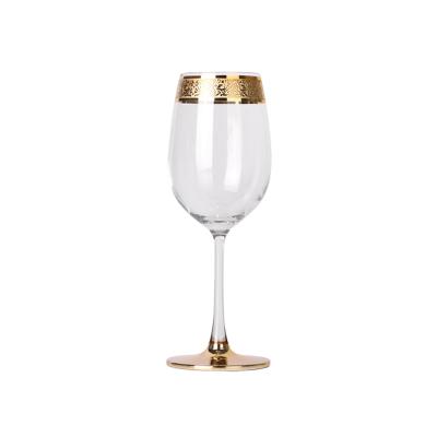 China Hotel Amazon Best Selling Stocked Lead Free Crystal Wine Glass 450ml With Gold Rim For Restaurant for sale