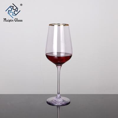 China Large Capacity Hotel Crystal Red Wine Glasses Gold Lead Free Rim Colored Glass Goblets for sale