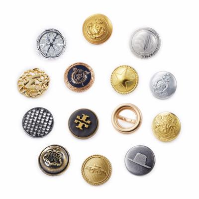 China Custom Made 2 Viable 4 Hole Metal Brass Fancy Logo Sewing Hook Buttons For Clothes Coat for sale