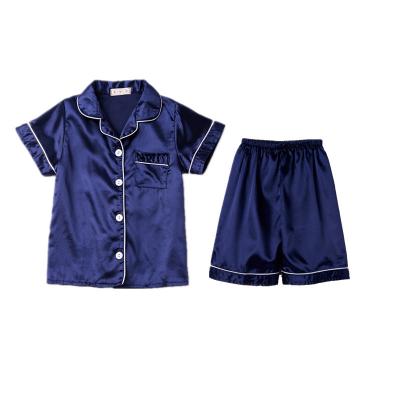 China Kids Thermal Solid Silk Satin Pajamas Ice Print Short Sleeve Sets Suit For Girl And Boy Sleepwear for sale