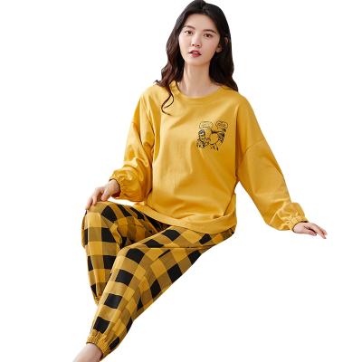 China QUICK DRY Hot Selling Autumn Women's Long Sleeve Cute Milk Cotton Print Sleepwear Around Neck Home Clothes for sale