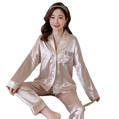 China QUICK DRY READY for Women's Solid Ice Silk Satin Boat Neck Long Sleeve Sleepwear Pajamas Sets for sale