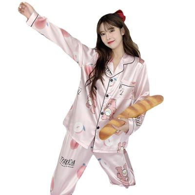 China Autumn Long Sleeve Women Sleepwear QUICK DRY Home Service Spring Ice Silk Pajamas Sets for sale