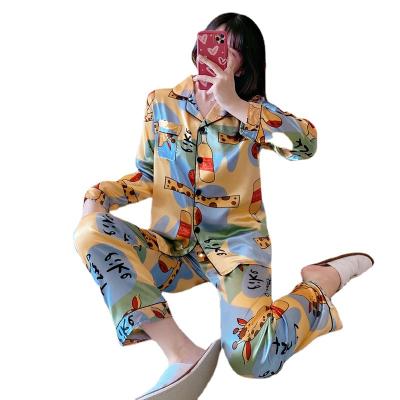 China QUICK DRY READY for Women's Luxury Ice Silk Satin Long Sleeve Sleepwear Pajamas Sets for sale