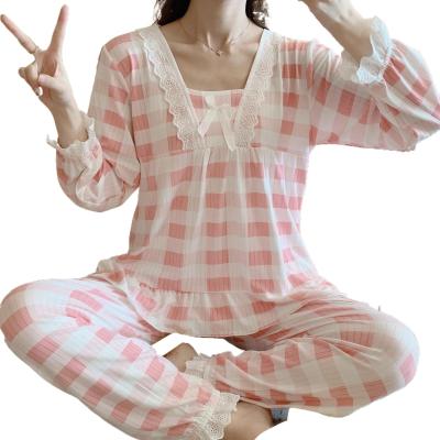 China Winter Women's QUICK DRY Sleepwear Cute Long Sleeve Girl Pajamas Home Clothes Soft Lace Edge Suit for sale