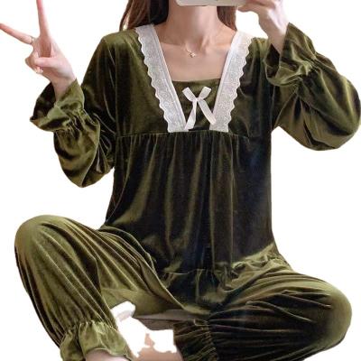 China Cute Pajamas Girl Sleepwear Women's Thick Velvet Long Sleeve Winter QUICK DRY Soft Lace Edge Suit for sale