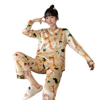 China Ready DRY QUICK DRY for Women's V Neckline Pajamas Sets Long Sleeve Boat Ice Silk Sleepwear for sale