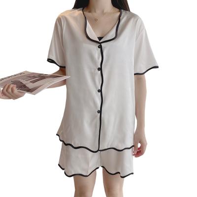 China New Design QUICK DRY Solid Ice Silk Women's Sleepwear Short Sleeve Sets Girl Pajamas Size M To 2XL for sale