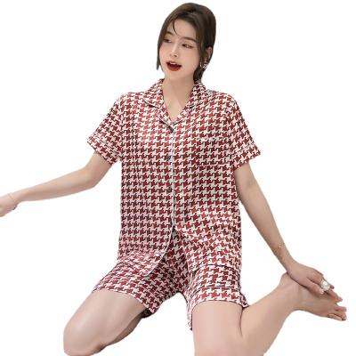 China New Design QUICK DRY Ice Silk Women's Sleepwear Short Sleeve Sets Girl Pajamas Turn-Down Collar Home Wear for sale