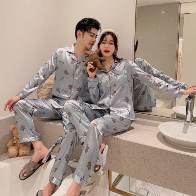 China New Design QUICK DRY Long Sleeve Couples and Lover's Pajamas Ice Silk Women's Sleepwear for sale