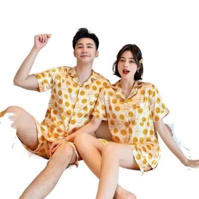 China QUICK DRY New Design Short Sleeve Couples and Lover's Pajamas Ice Silk Women's Sleepwear for sale