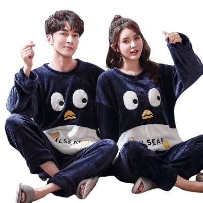 China 2021 new design QUICK DRY long sleeve flannel couple sleepwear thick men's and women's pajamas for sale