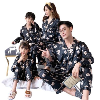 China New design QUICK DRY long sleeve ice silk satin family pajamas for women and men sleepwear and kids pajamas for sale