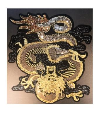 China 3D Sew On Large Dragon Iron On Embroidery Animal Woven Sequin Diamond Hand Made Patch For Clothes Hat for sale