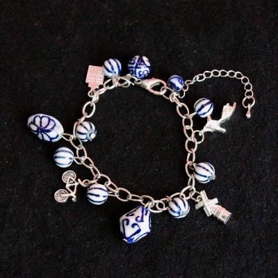 China High End Handmade Vintage CLASSIC Style Porcelain Jewelry Gifts Blue White Bracelet for sale