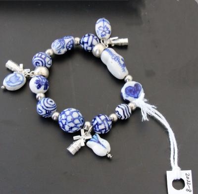 China Tulip Windmill Pattern Handmade Cute Ceramic Beaded Blue and White Porcelain Beaded Bracelet Jewelry Gift for sale