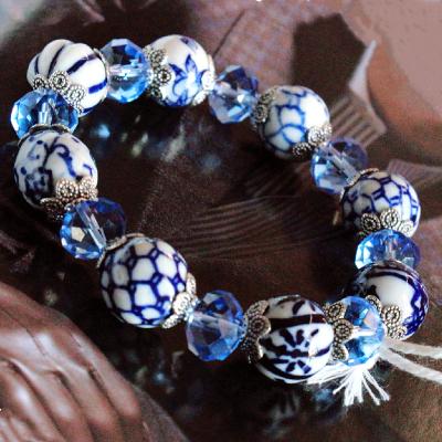 China Classic Handmade CLASSIC blue crystal blue and white original fashion blue china beaded bracelet fashion jewelry gift for mother's day for sale