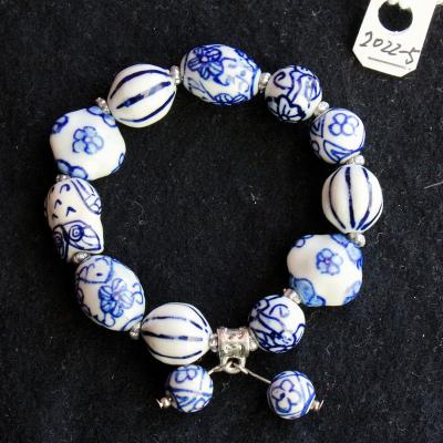 China Cute Hand Drawn Unique Design Beads Bracelet Set Porcelain Jewelry Gift Blue White Bracelet for sale