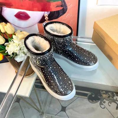 China Wholesale Round Fashion Glitter Sparkle Sequin Women Waterproof Winter Warm Snow Fur Bling Bling Ladies Fluffy Ankle Boots for sale