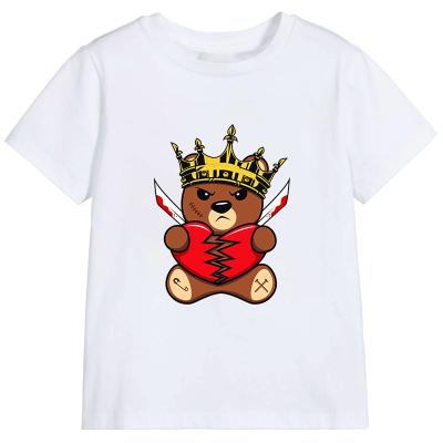 China Anti-pilling Evil Wholesale Cute Teddy Bear Cartoon Print Graphic T-shirt For Kids For Custom Soft Cotton T-shirt for sale