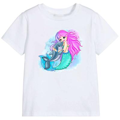 China Little African American Mermaid and Dolphin T-shirt Watercolor Kids QUICK DRY Clothes Boys Girls Summer Tops Tees for sale