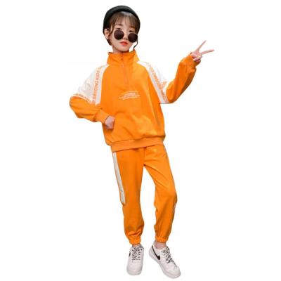 China New 100% Cotton Girl Drop Clothing Zipper Drop Set Jogger Tracksuit Kids Clothes Children Clothing Sets Two Piece Contrast Color for sale