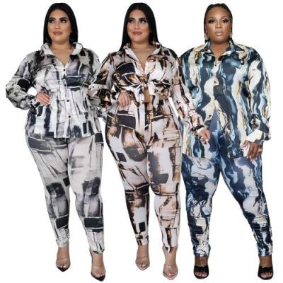 China 685761 Breathable Fall Women Clothes Print Suit Plus Size Two Piece Set for sale