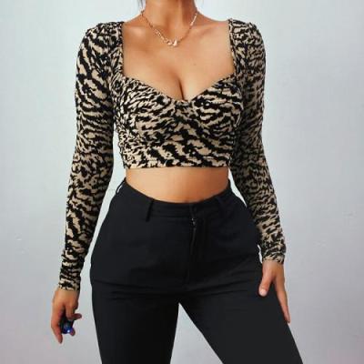 China Breathable 2021 New Product Ideas For Women Clothing Ladies Slim Sleeve Leopard Print Long Sleeve Blouses for sale