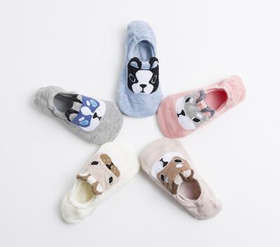 China 200 Dots Cotton Cartoon Dog Stereo Ear Antibacterial Invisible Socks for sale