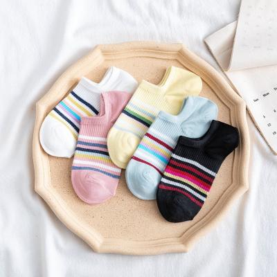 China New 100% Cotton Women Summer Antibacterial Colorful Striped Ankle Socks for sale