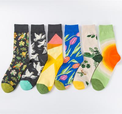 China 2020 wholesale fashion color men and women couples socks personality custom flower sport happy socks for sale